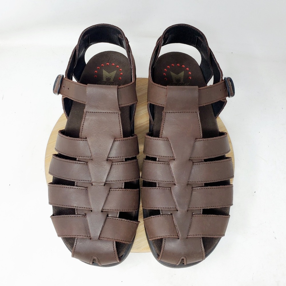 Mephisto Sam Sandals Mens 44 Brown Leather Adjustable Fisherman‎ Comfort Shoes